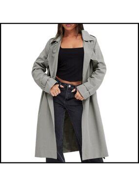 Double Breasted Trench Coat Long Lapel Overcoat with Belt